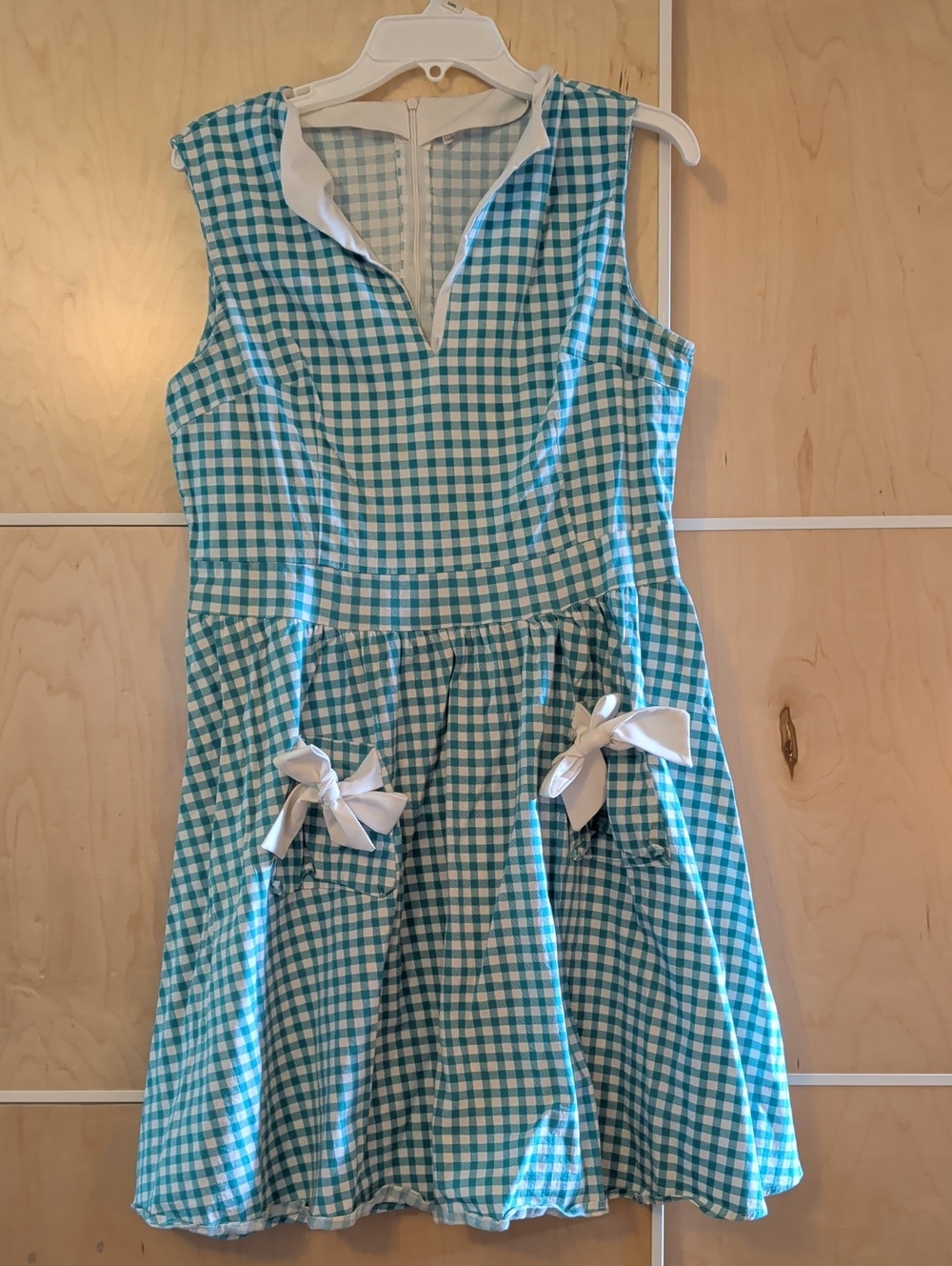 Teal Gingham Bow-Accent Dress